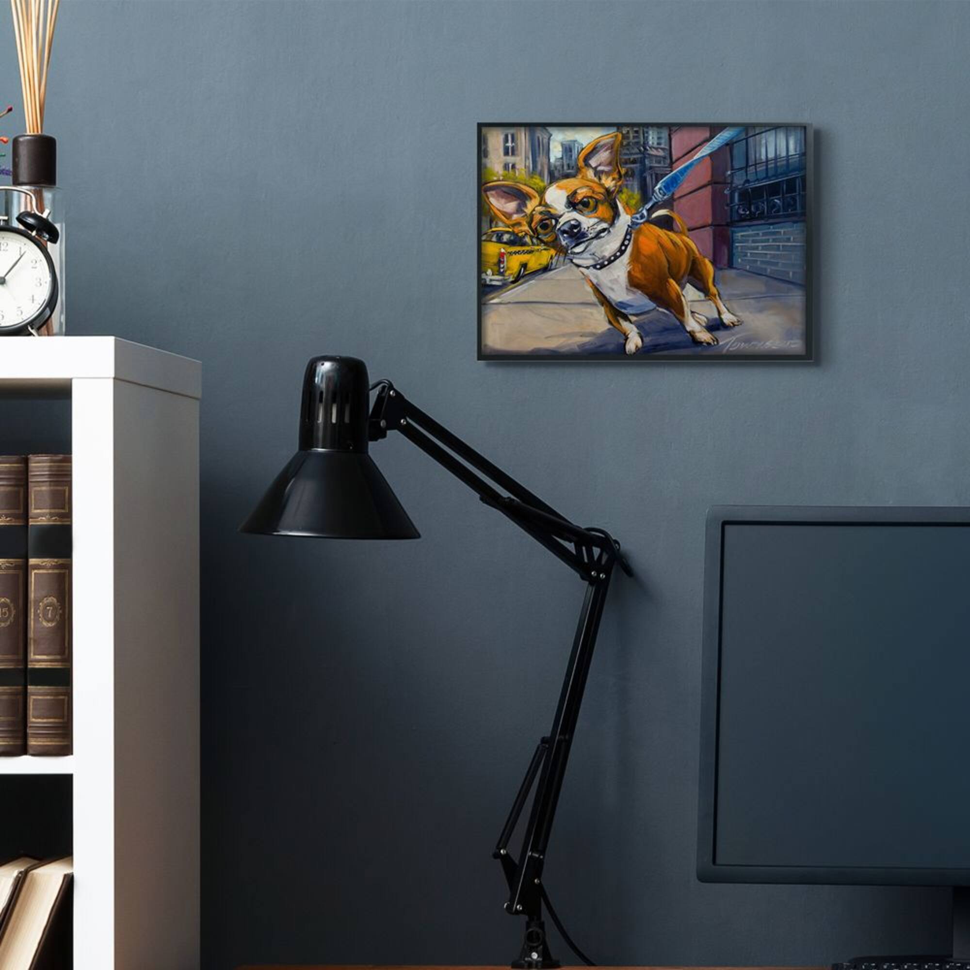 Stupell Industries Urban City Dog Walk Family Pet Painting in Black Frame Wall Art